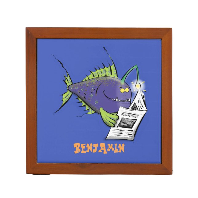 Funny angler fish cartoon desk organizer (Front)