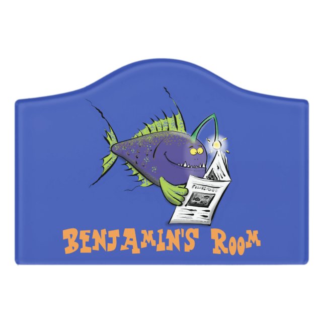 Funny angler fish cartoon door sign (Small Crest Front)