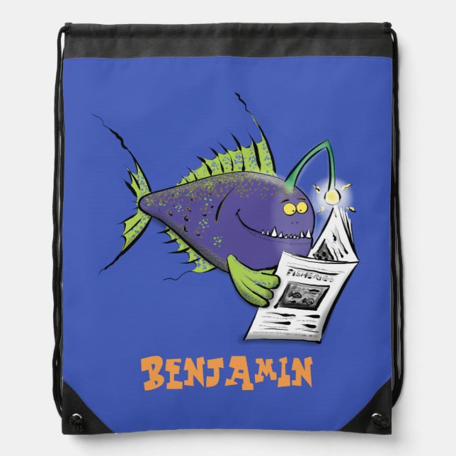 Funny angler fish cartoon drawstring bag (Front)
