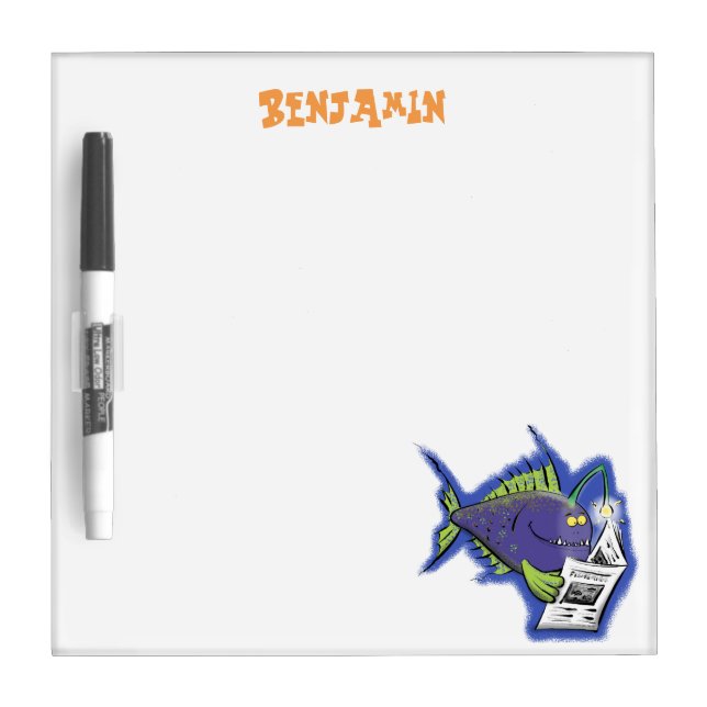 Funny angler fish cartoon dry erase board (Front)