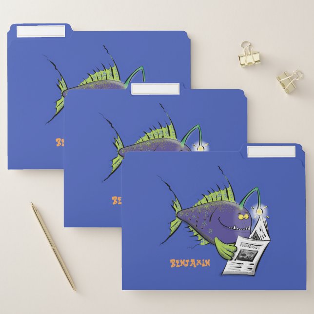 Funny angler fish cartoon file folder (Set)