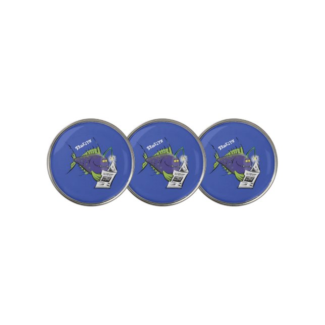 Funny angler fish cartoon golf ball marker (3 Up)