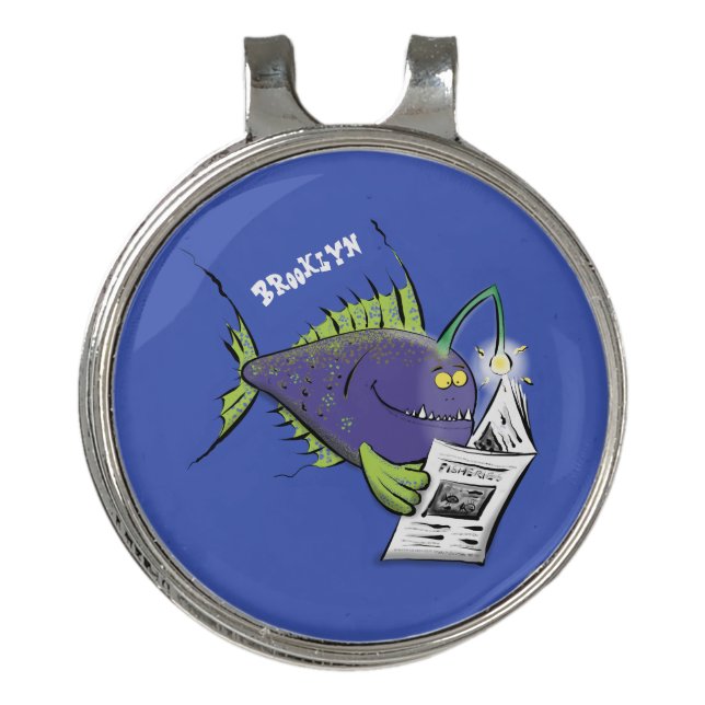 Funny angler fish cartoon golf hat clip (Front)