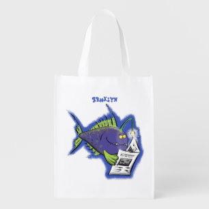 Funny angler fish cartoon grocery bag