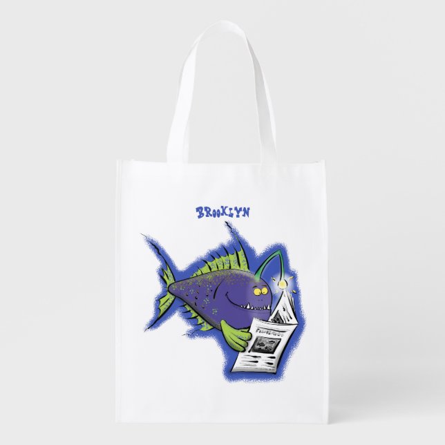 Funny angler fish cartoon grocery bag (Front)