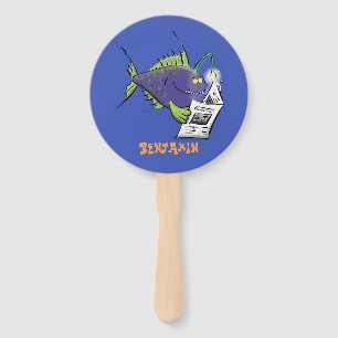 Funny angler fish cartoon hand fan