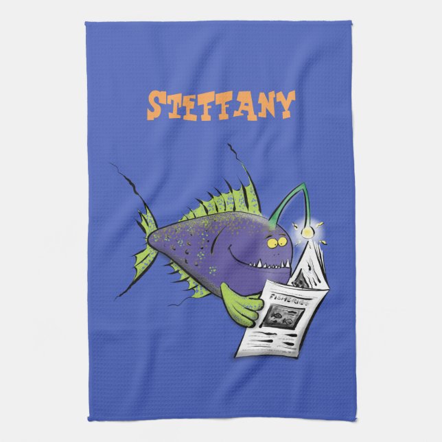 Funny angler fish cartoon kitchen towel (Vertical)