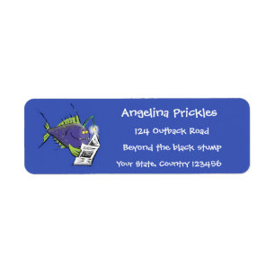 Funny angler fish cartoon label