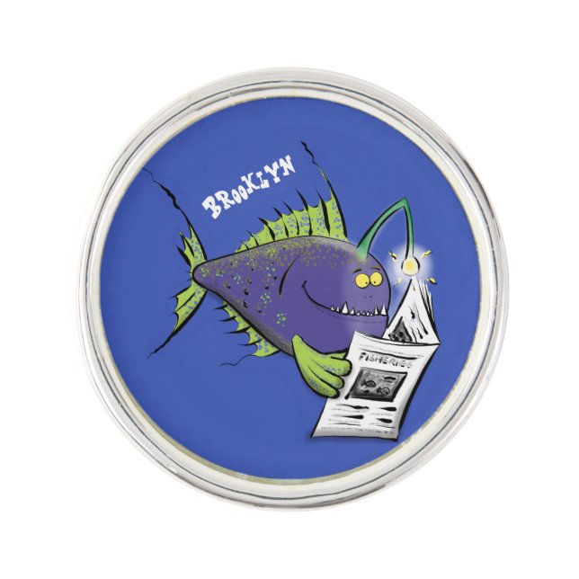 Funny angler fish cartoon lapel pin (Front)