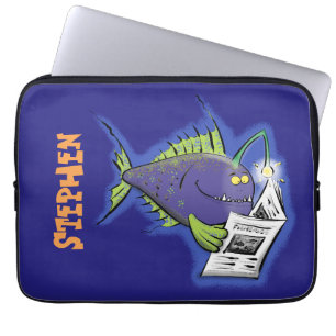 Funny angler fish cartoon laptop sleeve