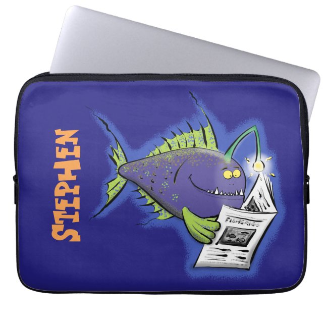 Funny angler fish cartoon laptop sleeve (Front)