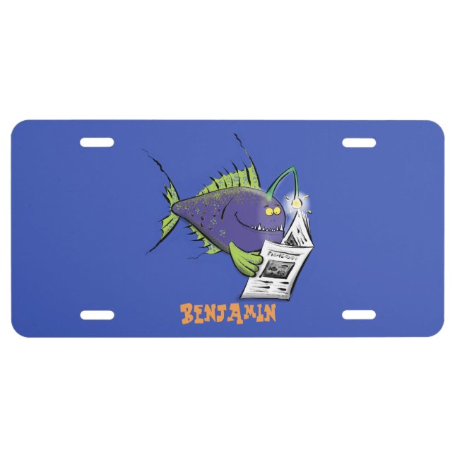 Funny angler fish cartoon license plate (Front)