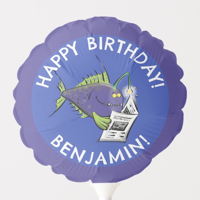 Funny angler fish cartoon personalized birthday balloon (Front)