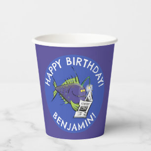 Funny angler fish cartoon personalized birthday paper cups