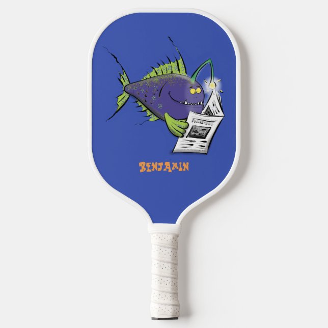 Funny angler fish cartoon  pickleball paddle (Front)