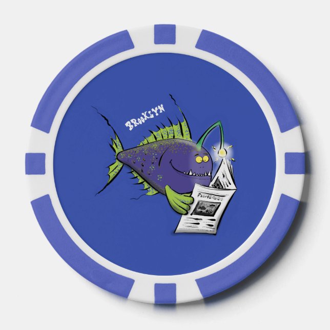 Funny angler fish cartoon  poker chips (Front)