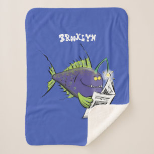 Funny angler fish cartoon sherpa blanket