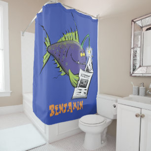 Funny angler fish cartoon shower curtain