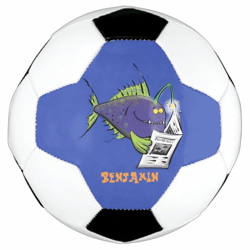 Funny angler fish cartoon soccer ball