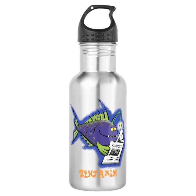 Funny angler fish cartoon stainless steel water bottle (Front)