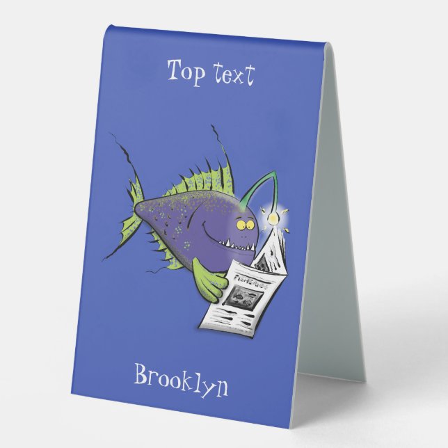 Funny angler fish cartoon table tent (Front)