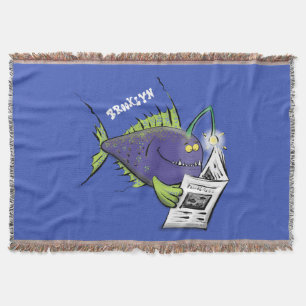 Funny angler fish cartoon throw blanket