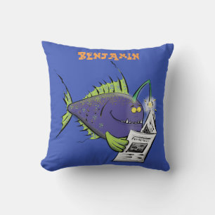 Funny angler fish cartoon throw pillow