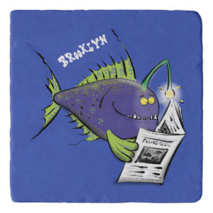 Funny angler fish cartoon trivet