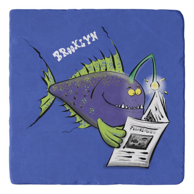 Funny angler fish cartoon trivet (Front)