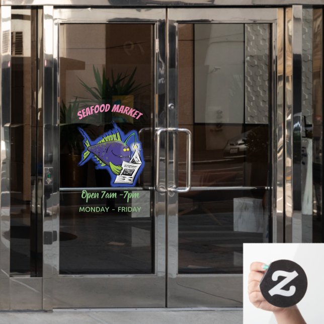 Funny angler fish cartoon window cling (Office Door)