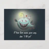 Funny angler fish love valentine´s postcard