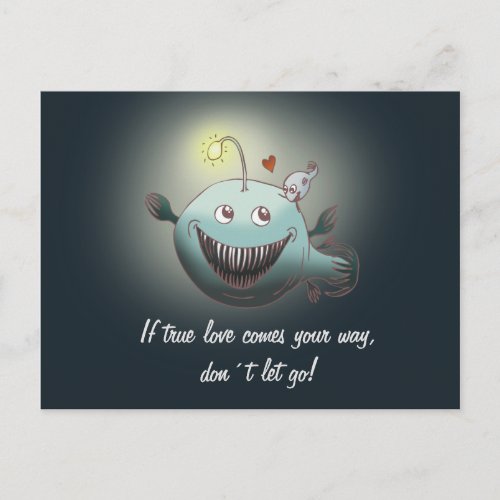 Funny angler fish love valentines postcard