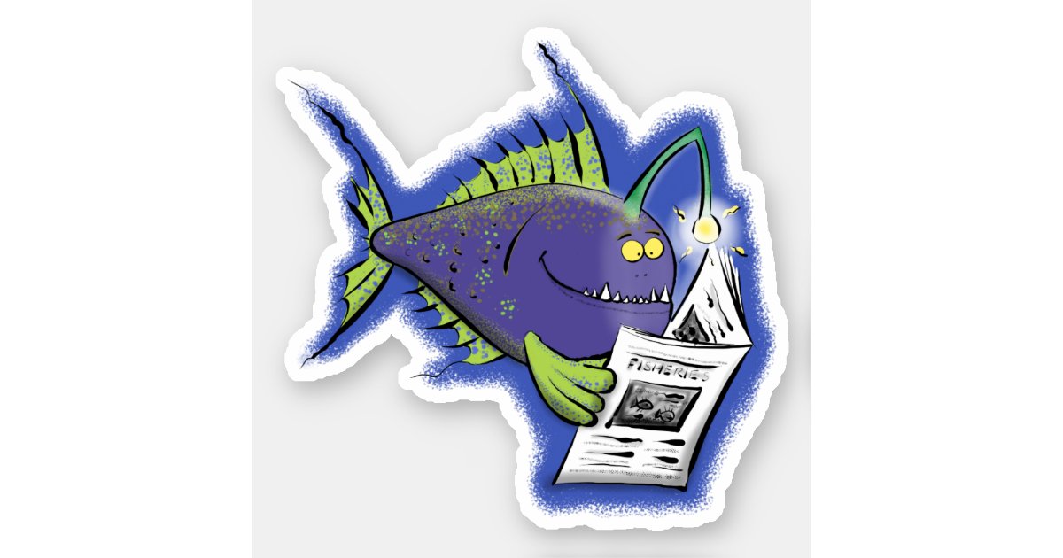 Funny angler fish purple cartoon illustration sticker | Zazzle