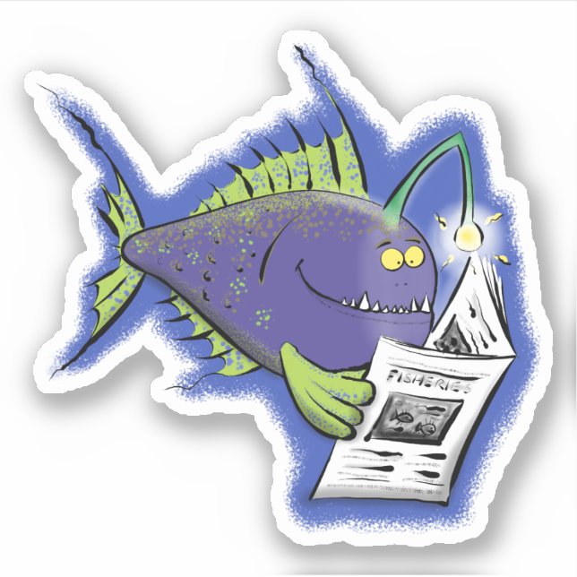 Funny angler fish purple cartoon illustration sticker (Front)