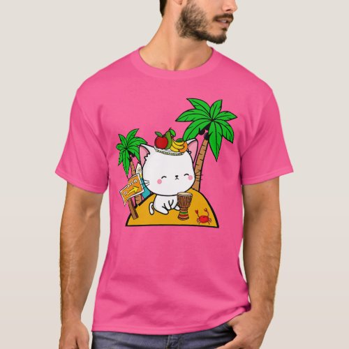Funny angora cat is on a deserted island T_Shirt
