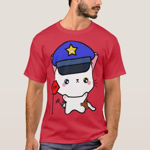 Funny Angora Cat Policeman T_Shirt