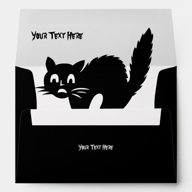 funny angry black cat halloween design black envelope (Back (Bottom))