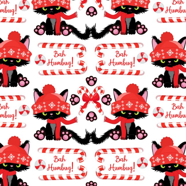 Funny Angry Black Twin Cats "Bah Humbug" Wrapping Paper (Creator Uploaded)