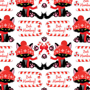 Funny Angry Black Twin Cats "Bah Humbug" Wrapping Paper