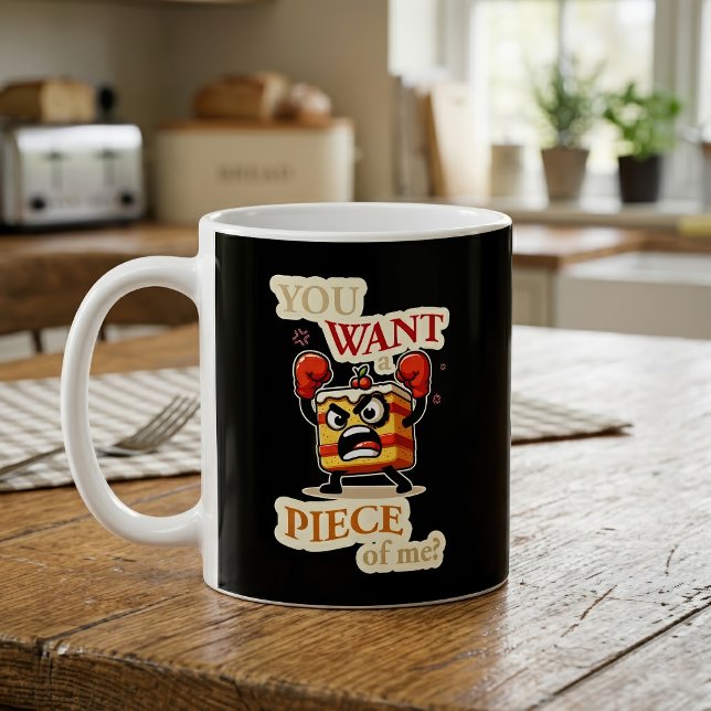 Funny Angry Cake Slice Ready to Fight Cartoon Coffee Mug (Funny Angry Cake Slice Ready to Fight Cartoon. Coffee Mug)