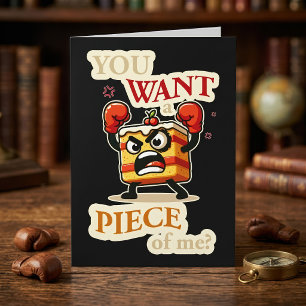 Funny Angry Cake Slice Ready to Fight Cartoon Letterpress Thank You Card