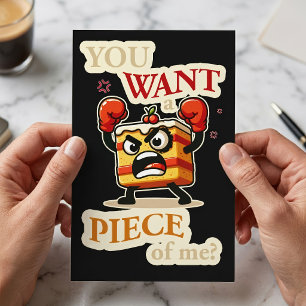 Funny Angry Cake Slice Ready to Fight Cartoon Postcard