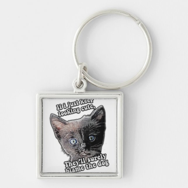 Funny angry cat meme for cat owners and lovers keychain (Front)