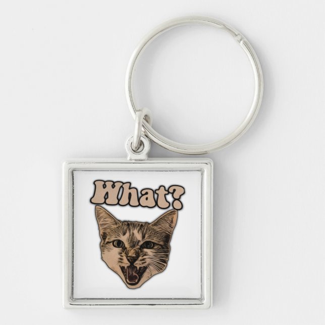 Funny angry cat meme for cat persons & cat lovers keychain (Front)
