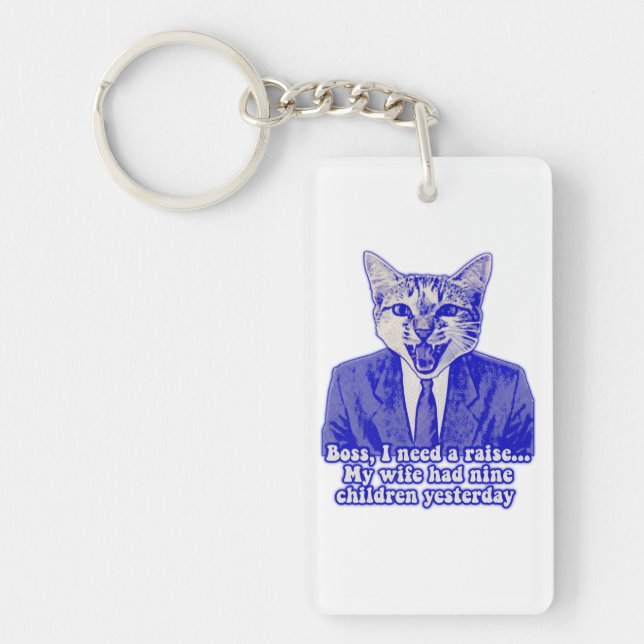 Funny angry cat meme for kitty lovers keychain (Front)
