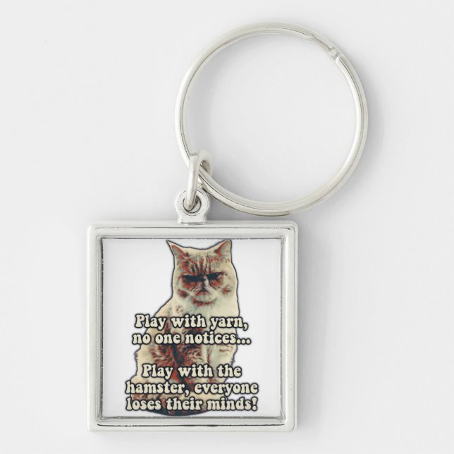 Funny angry cat meme for kitty persons &cat lovers keychain (Front)