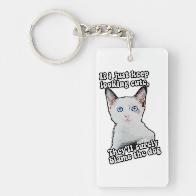 Funny angry cat meme for kitty persons &cat owners keychain (Front)