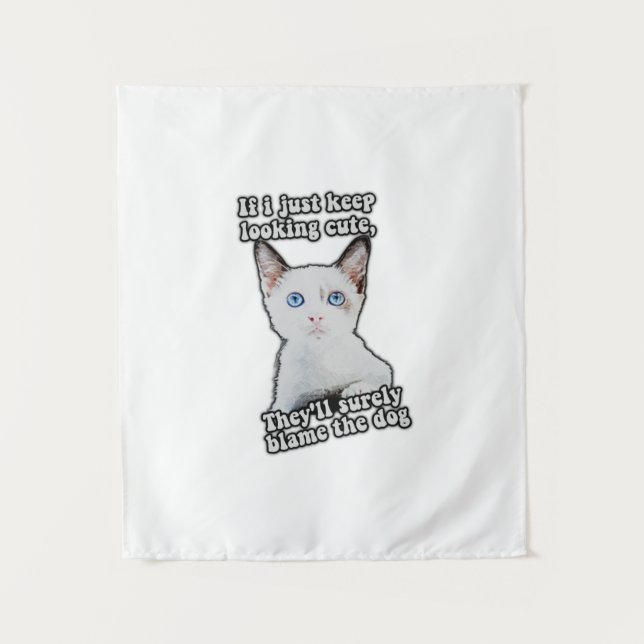 Funny angry cat meme for kitty persons &cat owners tapestry (Front)