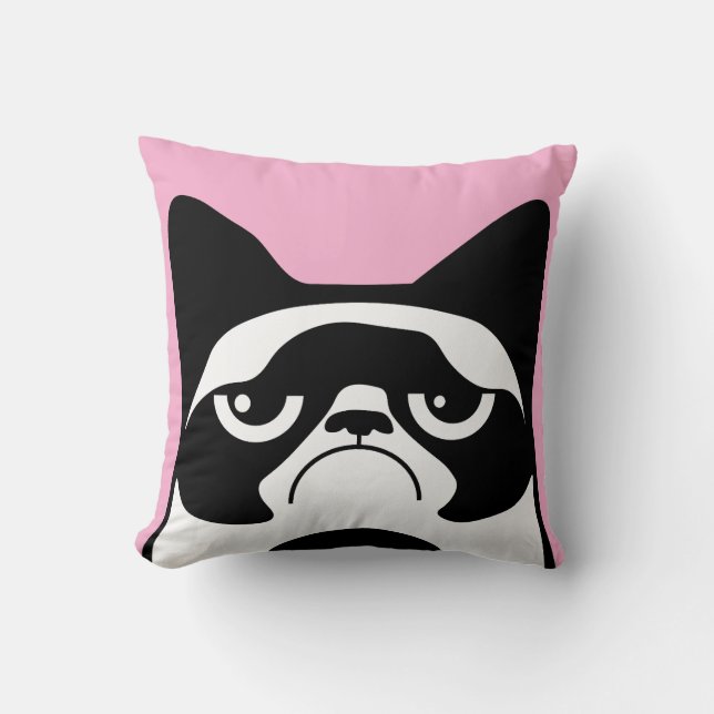 Funny Angry Cat Throw Pillow (Front)