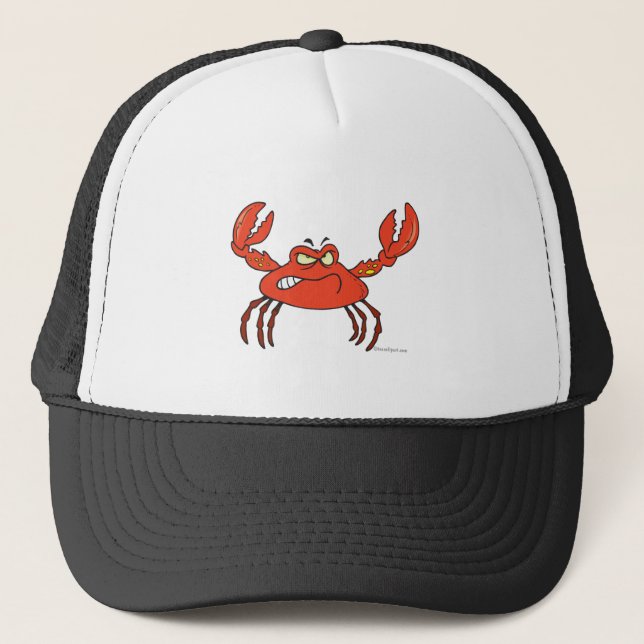 funny angry crabby red crab trucker hat (Front)